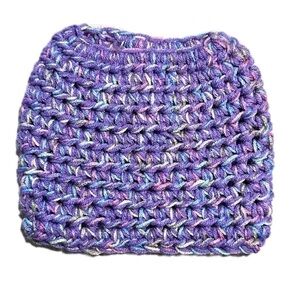 Handmade hat purple pastel colors ponytail hole acrylic